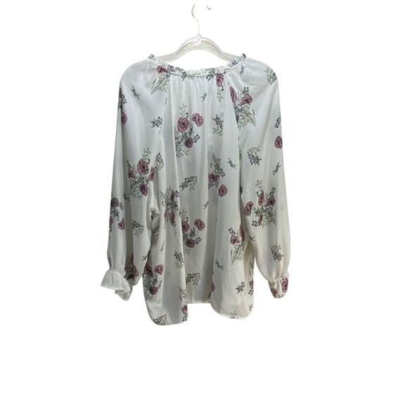 Ophelia Roe Floral Chiffon Top Women 3X Ivory Long Sleeve Flowy Boho Fairy - Picture 2 of 9